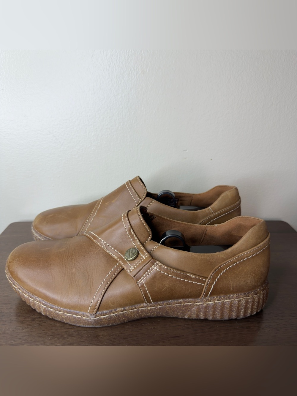 Clarks Brown Leather Caroline Pearl Slip On Loafers 11 Womens